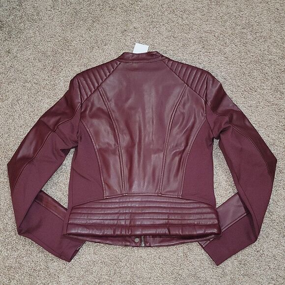 New Guess Fiammetta Faux Leather Moto Jacket Mystic Wine Size XS - Picture 8 of 16